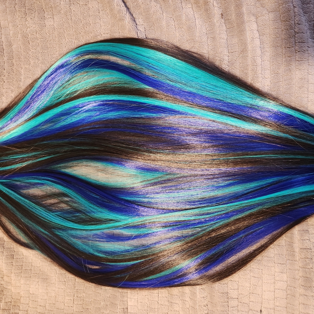 Vibrant Blue and Green Hair Extensions